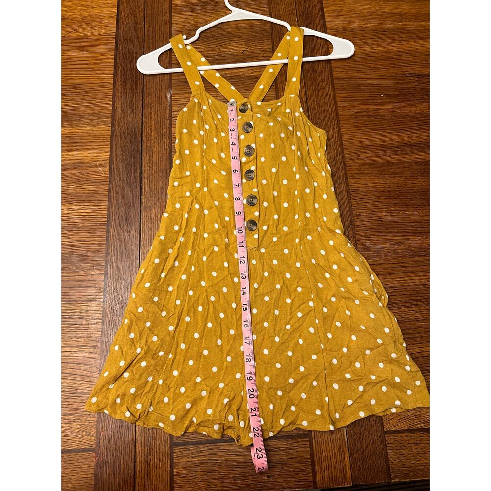American Eagle Mustard Yellow Polka Dot Romper XS Button Front Cross Back Summer - Picture 4 of 11